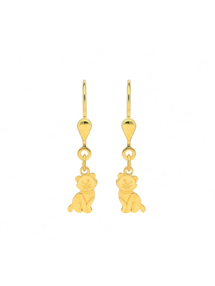 1001 Diamonds Damen Goldschmuck 1 Paar 585 Gold Ohrringe / Ohrhänger Katze, gold