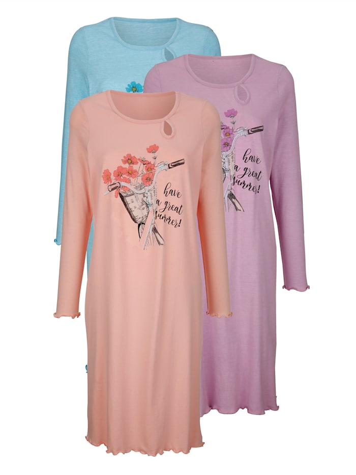 Harmony Chemises de nuit par lot de 3 à encolure en forme de goutte d'eau, Abricot/Turquoise/Parme