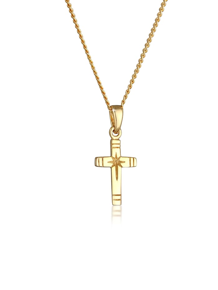 Elli Premium Halskette Kreuz Anhänger Religion Panzerkette 585Er Gelbgold, Gold