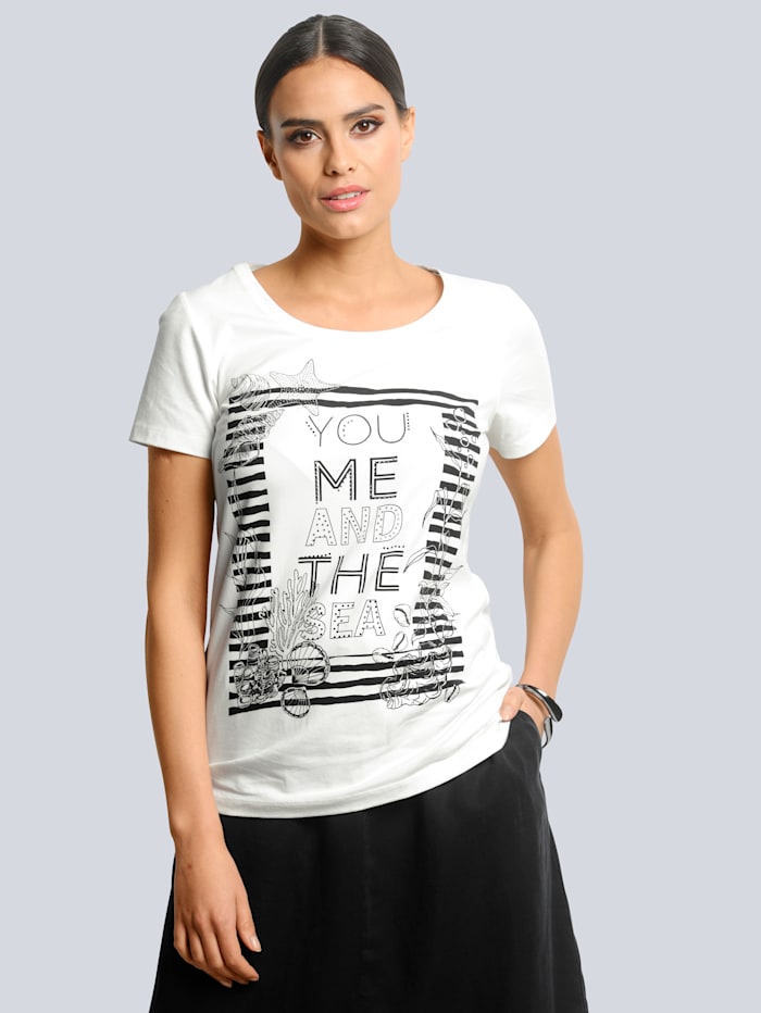 Alba Moda T-shirt à bel imprimé, Écru/Noir