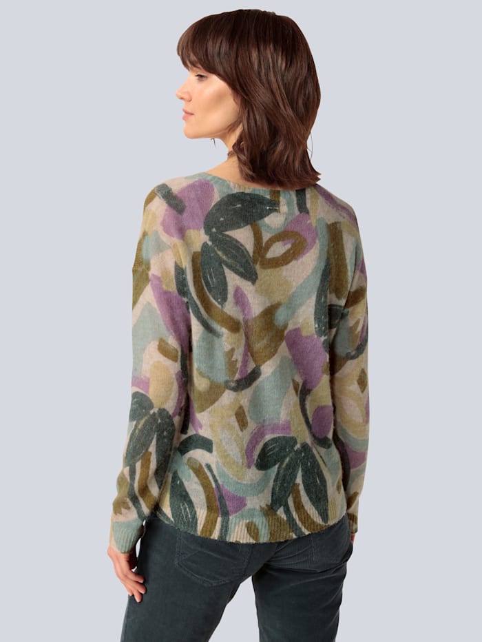 Pullover mit floralem bunten Blumendruck-Muster rundum