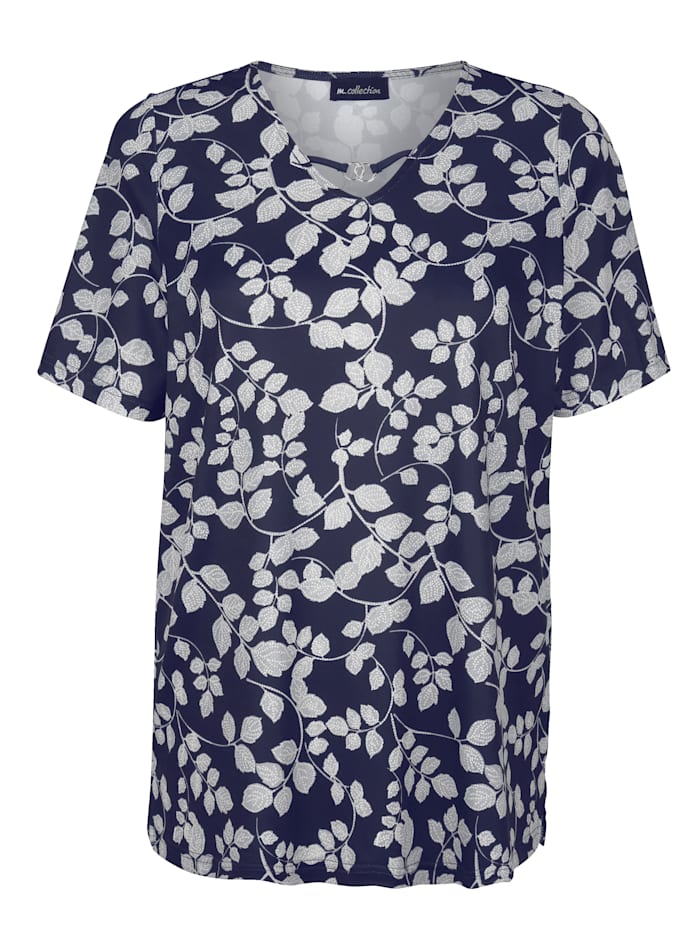 m. collection Shirt mit floralem Druckdesign, Marineblau/Weiß