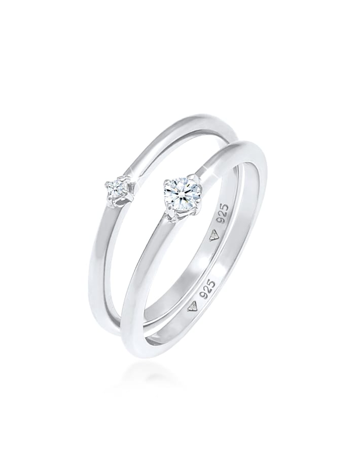 Elli DIAMONDS Ring Solitär Diamanten (0.125 Ct.) 2Er Set 925 Silber, Silber