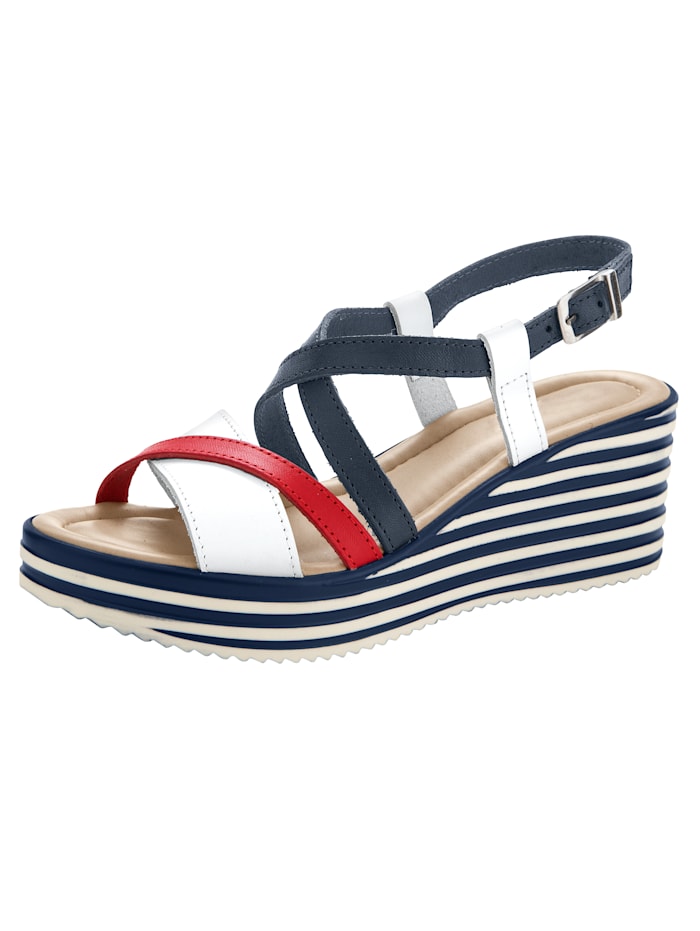 Wedge sandals in a chic design, Navy/White/Red