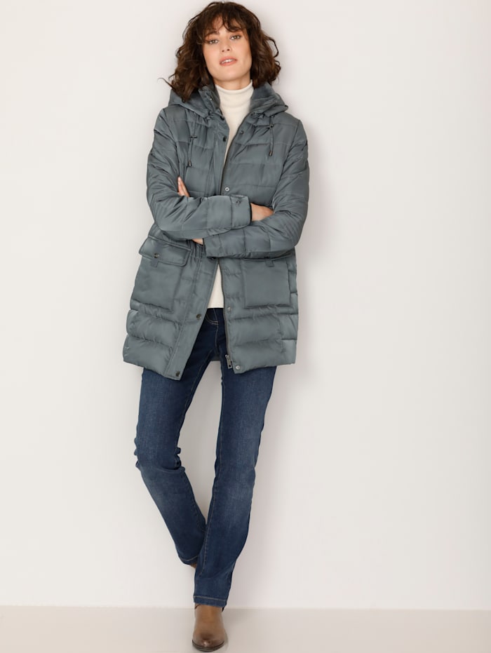 Paola Doorgestikte jas met praktische details, Rookblauw