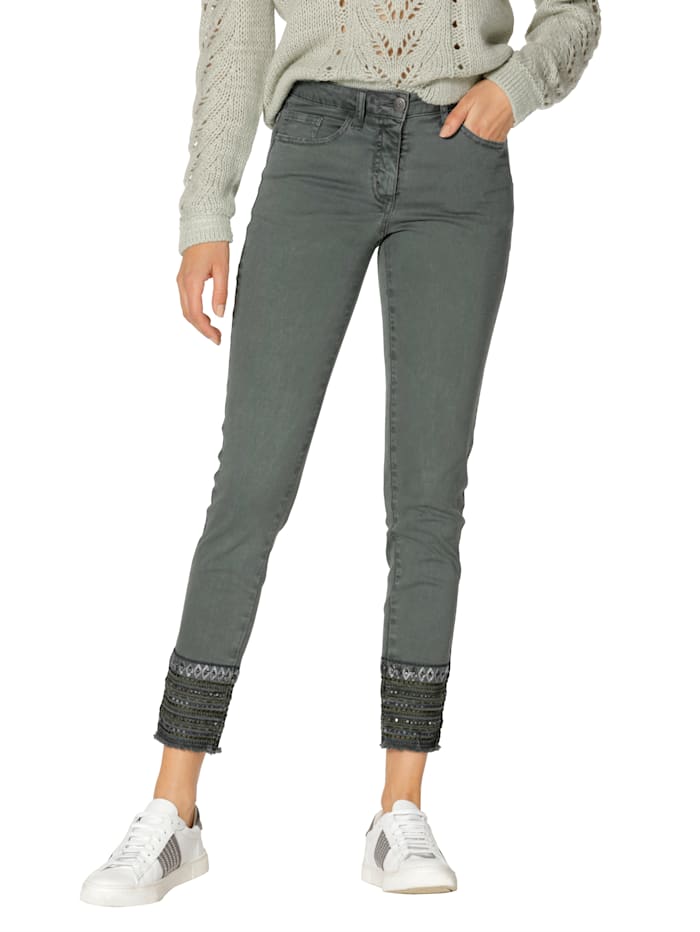 AMY VERMONT Jeans mit Pailletten-Verzierung am Saum, Grün