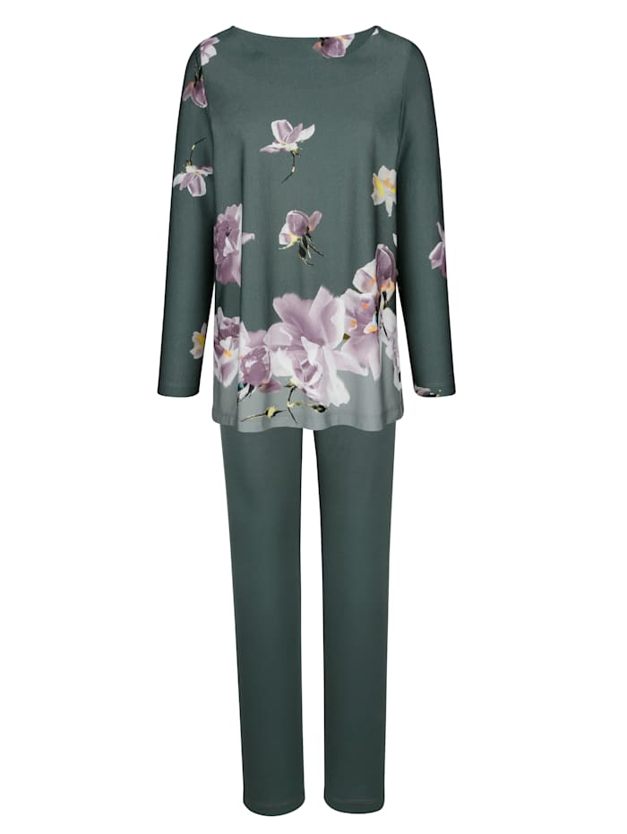 MONA Schlafanzug mit floralem Bordürendruck, Salbeigrün/Flieder/Ecru