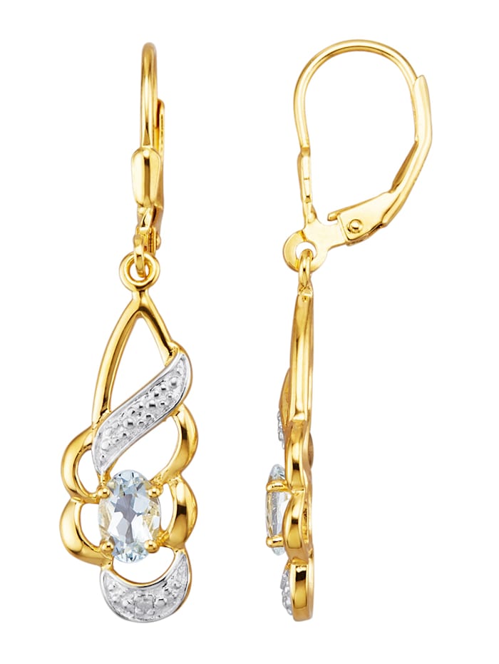 Ohrringe mit Aquamarin und Diamanten in Silber 925, Gelbgoldfarben