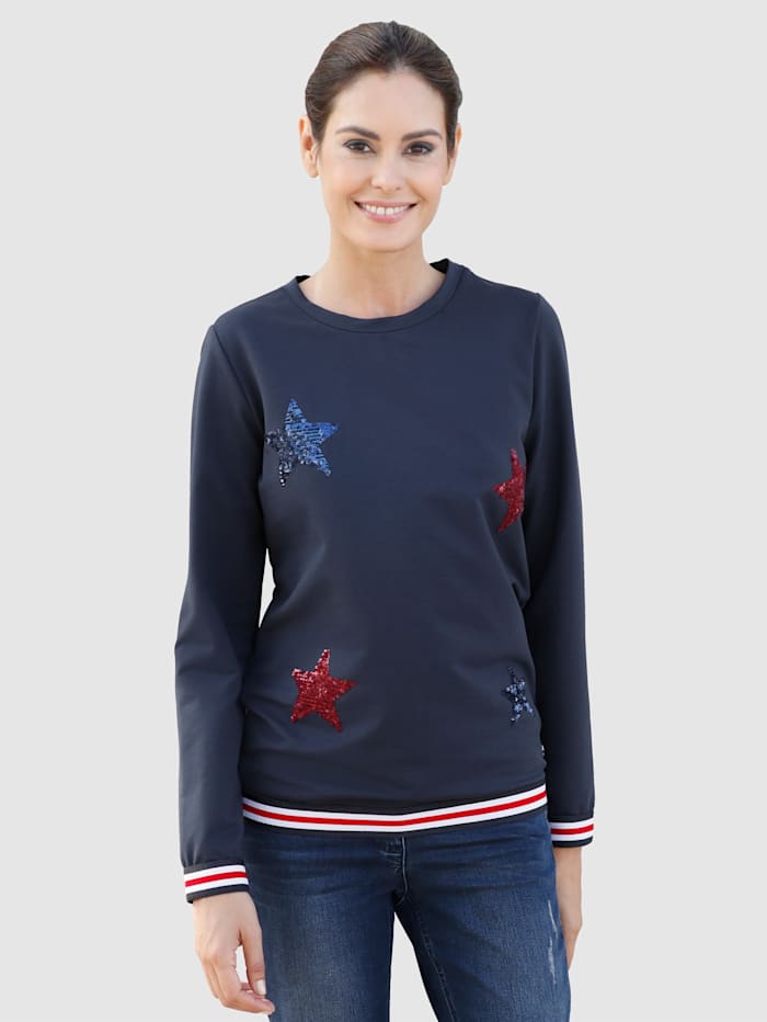 Laura Kent Sweatshirt mit Paillettensternen, Marineblau
