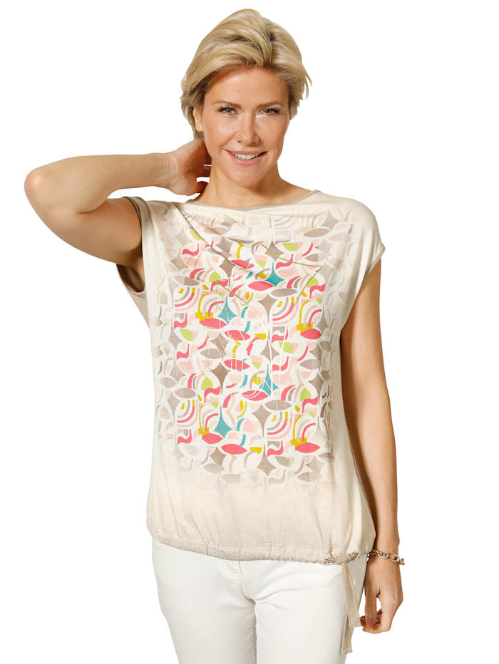 Barbara Lebek T-shirt à imprimé graphique, Beige/Rose vif