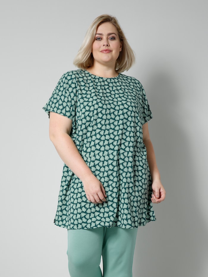 Sara Lindholm Blusen-Shirt mit Allover-Print, Dunkelgrün/Jade
