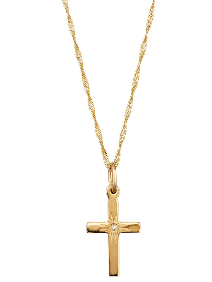 KLiNGEL Pendentif croix à diamants et chaîne, Coloris or jaune