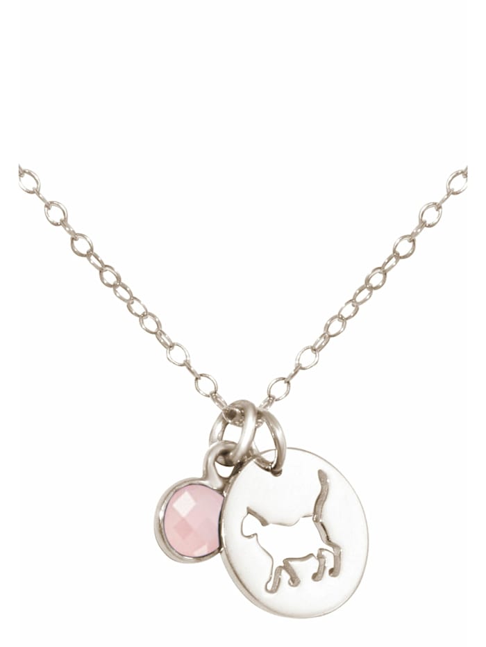 GEMSHINE Halskette Katze Rosenquarz für Haustier Herrchen Frauchen, silver coloured