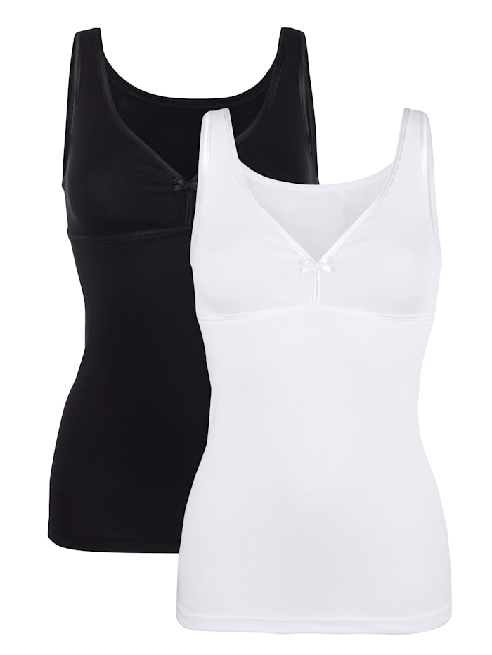 HERMKO BH-Hemden im 2er-Pack aus hochwertiger und zertifizierter Baumwolle, Schwarz/Weiß