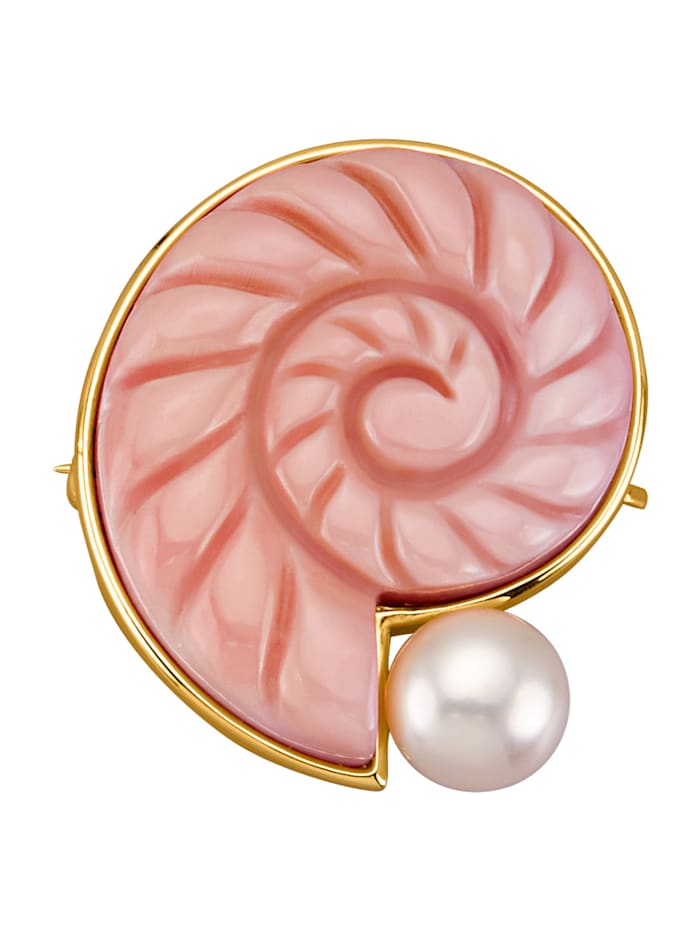 Diemer Brosche mit roséfarbener Conch-Perle, Rosé