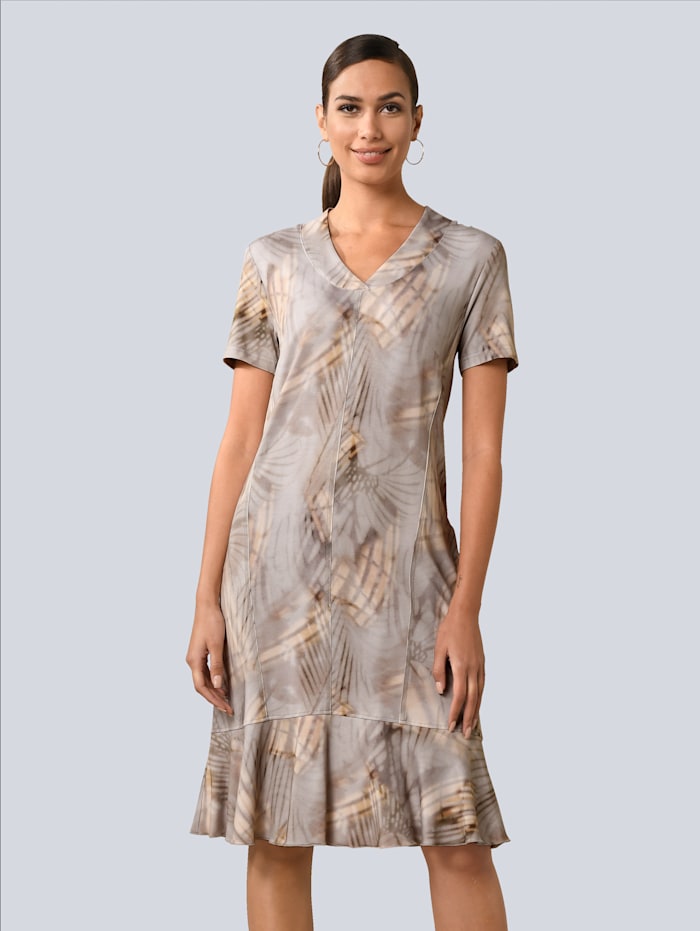 Alba Moda Kleid mit grafischem Druck, Beige/Grau