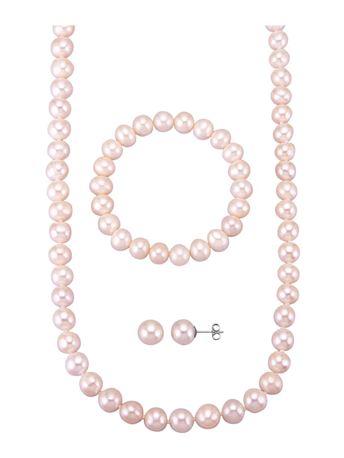 Amara Perles Parure de bijoux 3 pièces en perles de culture d'eau douce blanches, Blanc