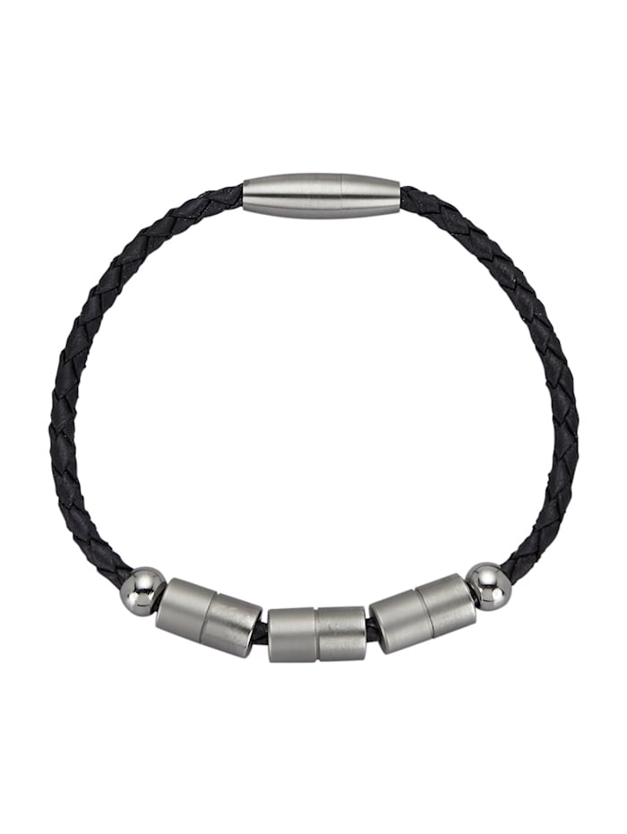 Magnetic Balance Leder-Armband, Edelstahl, Schwarz