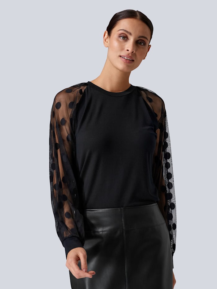 Alba Moda Shirt met transparante mouwen, Zwart