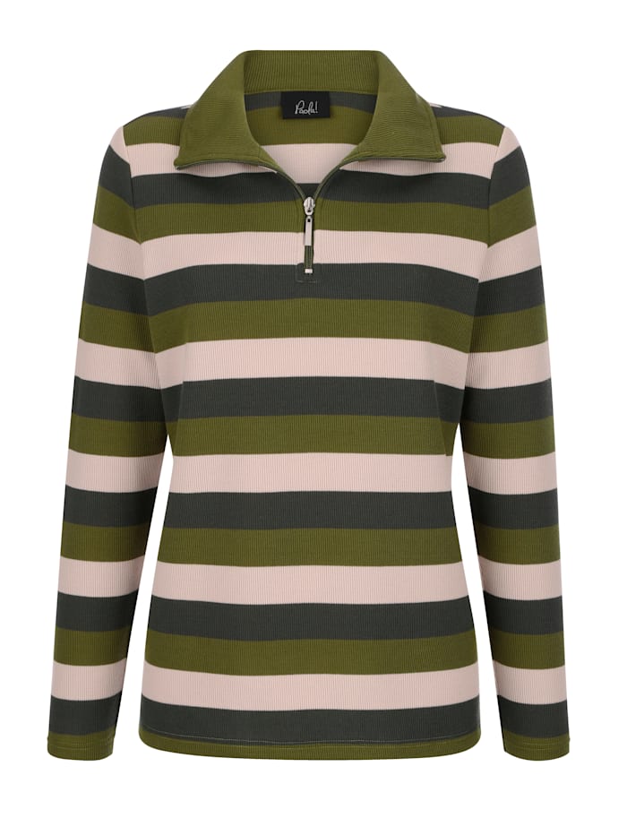 Paola Sweatshirt im Streifen-Dessin, Flaschengrün/Oliv