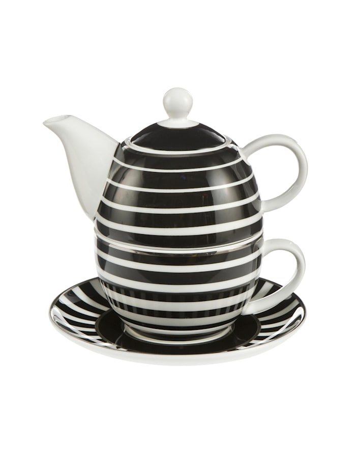 Goebel Tea for One Maja von Hohenzollern - Design Stripes, schwarz-weiß