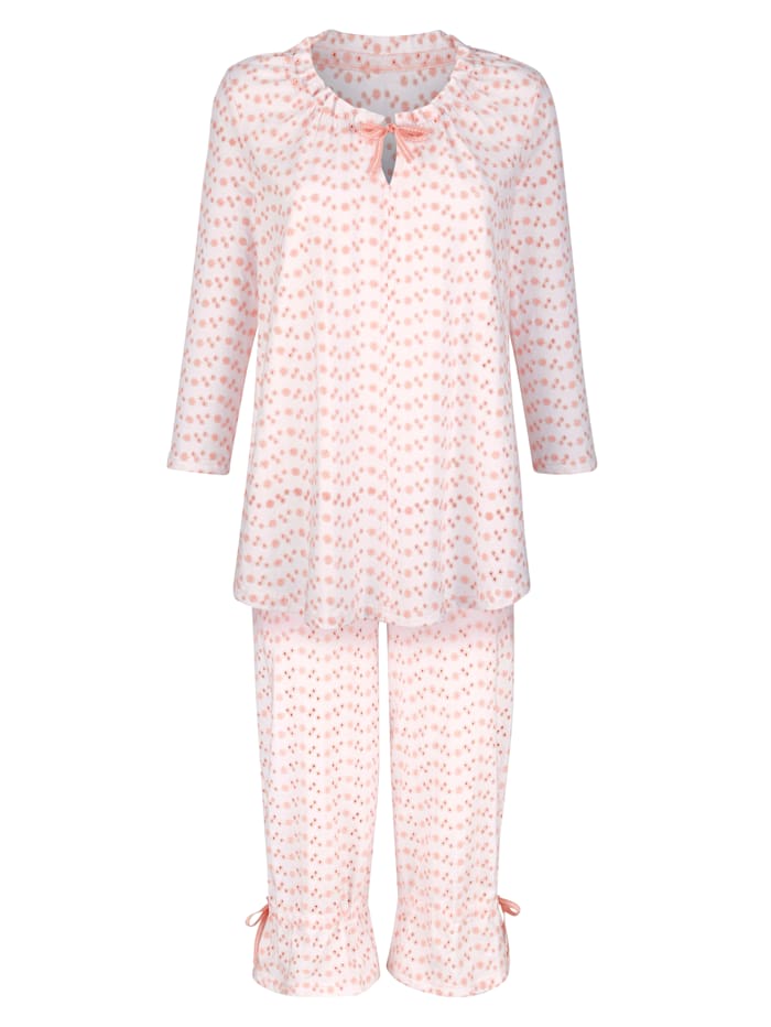 Harmony Schlafanzug mit raffiniertem Ausschnitt und Schleifchen, Weiß/Hellrosa