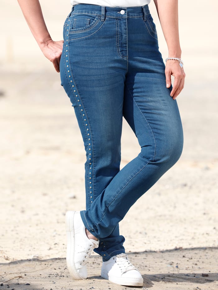 MIAMODA Jeans mit stylischen Nieten seitlich, Medium blue