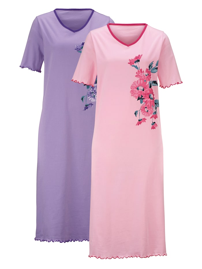 Harmony Nachthemden met bloemendessin, Roze/Lila