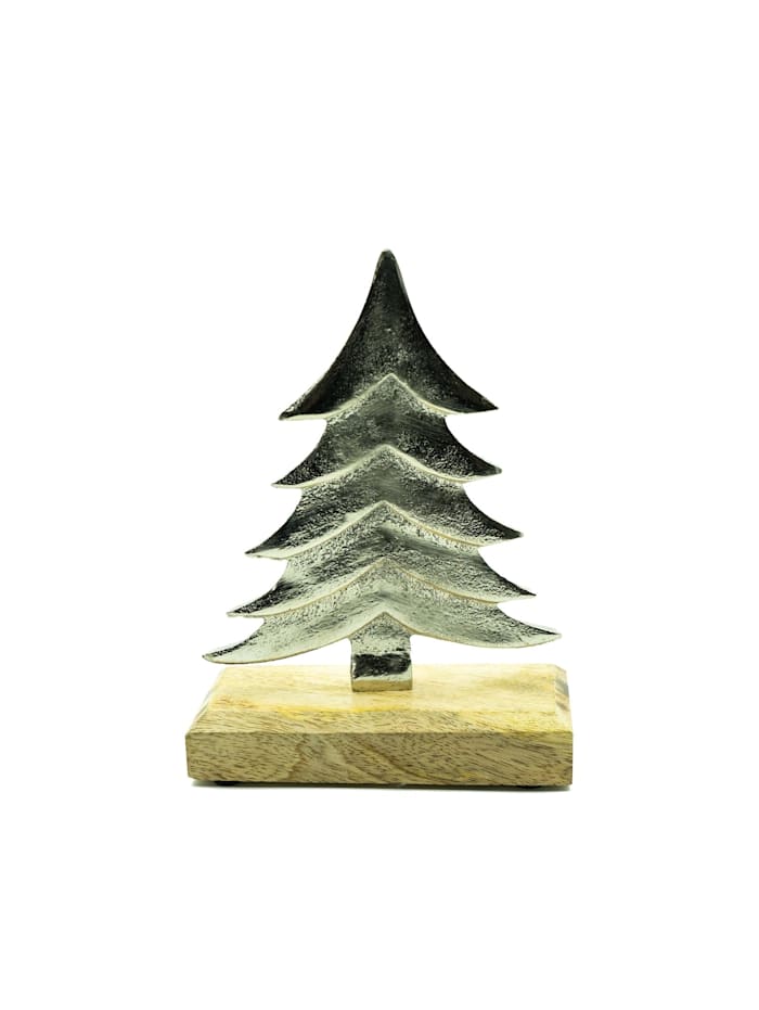 HTI-Living Aluminium-Weihnachtsbaum auf Holzsockel, Silber, Braun