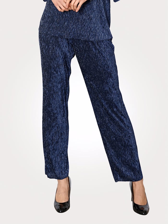 MONA Pantalon en matière plissée, Bleu/Coloris argent
