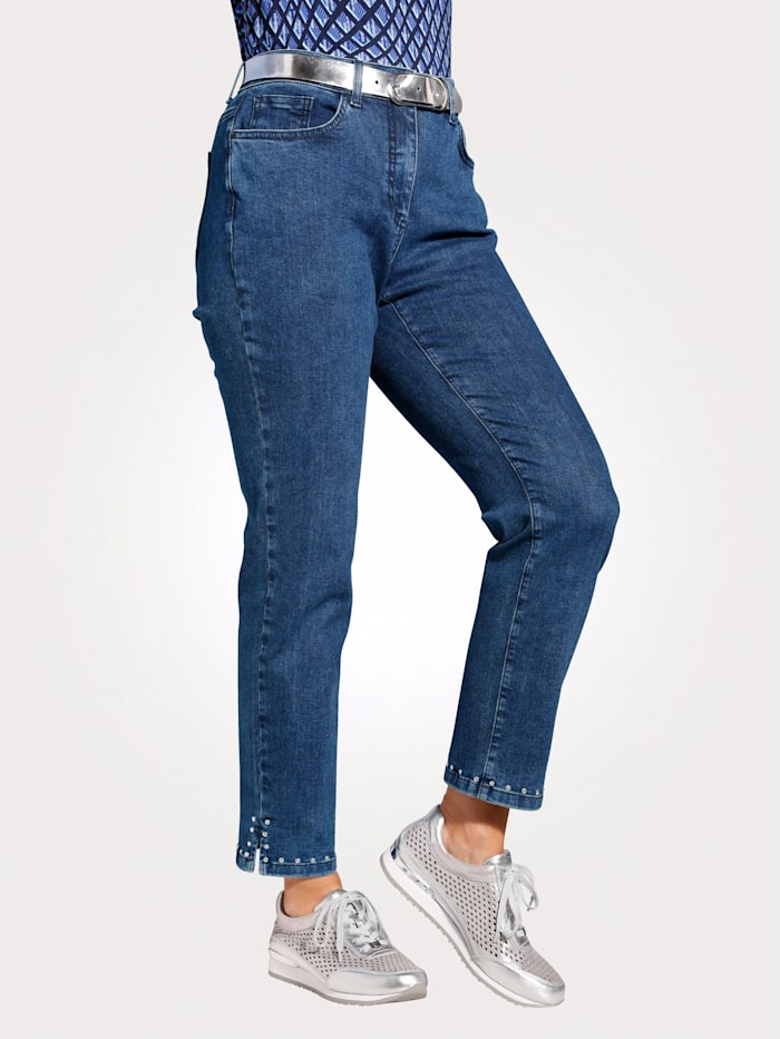 MONA Jeans met klinknageltjes aan de zoom, Donkerblauw
