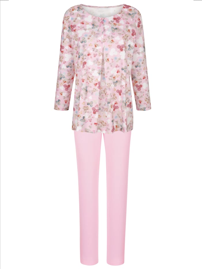 MONA Pyžama s kvetinovou potlačou, Ružová/Biela/Marhuľová