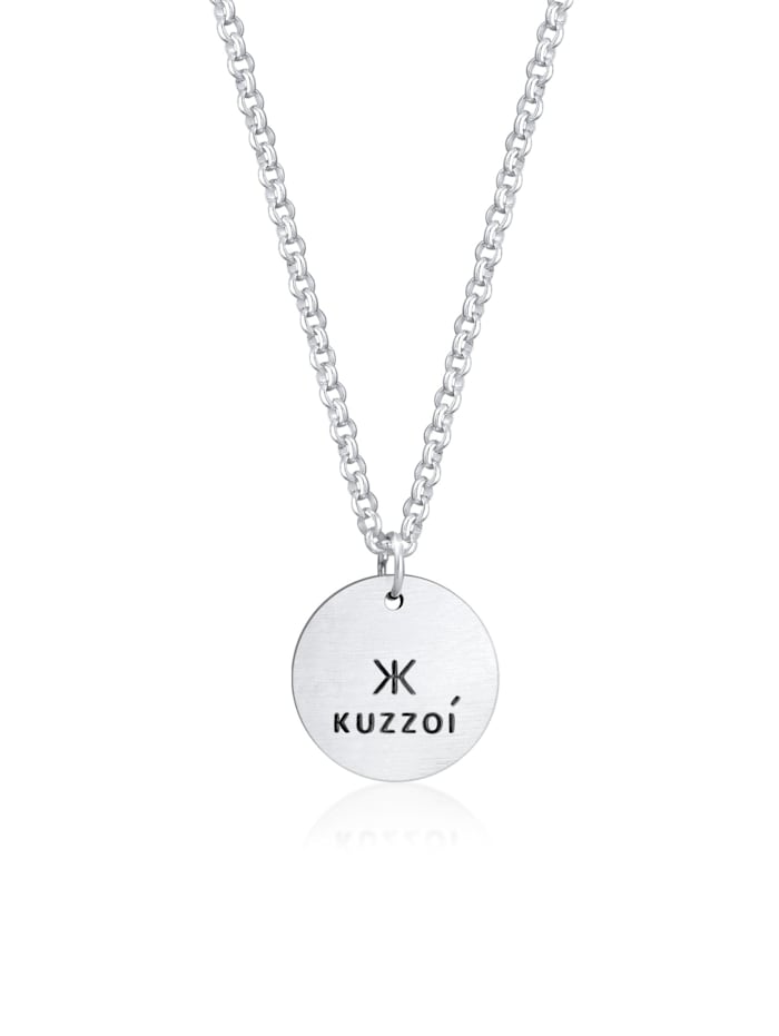 Kuzzoi Halskette Herren Erbskette Coin Massiv Logo 925 Silber, Silber