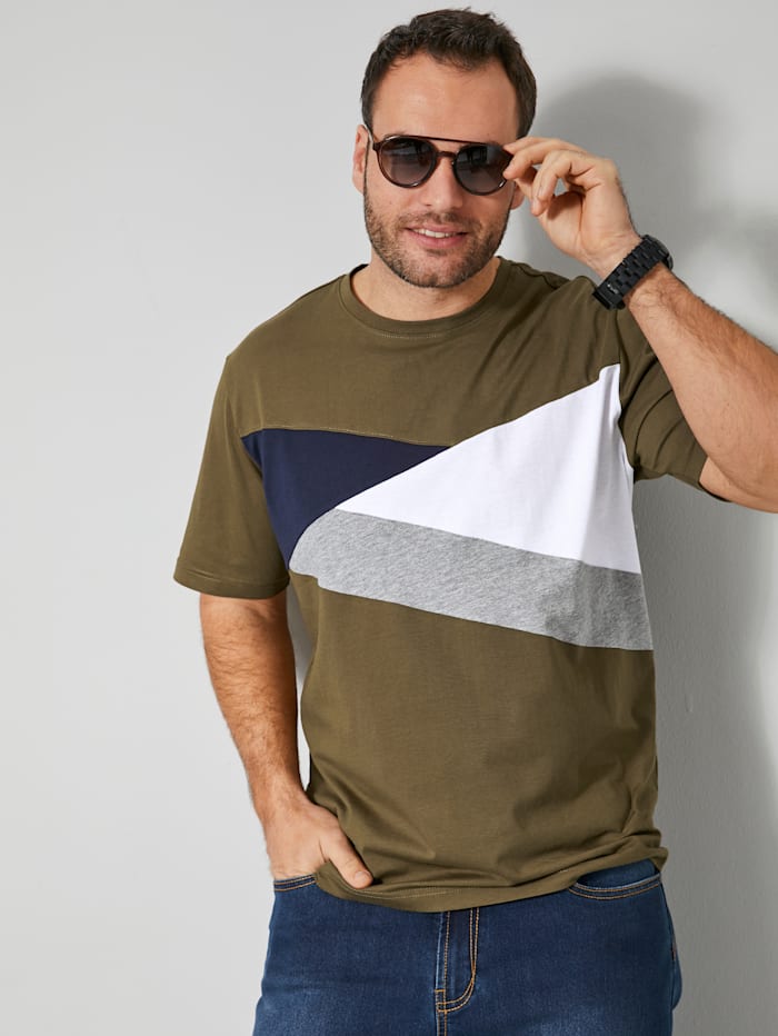 Men Plus T-Shirt im Color Blocking Design, Oliv/Marineblau/Weiß