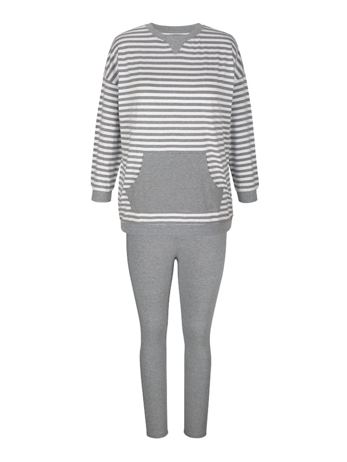 Harmony Schlafanzug mit Streifenmuster, Grau/Weiß