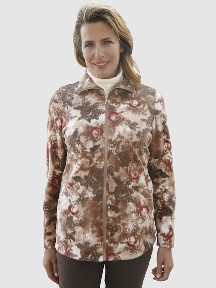 Paola Fleece vest met bloemenprint, Taupe