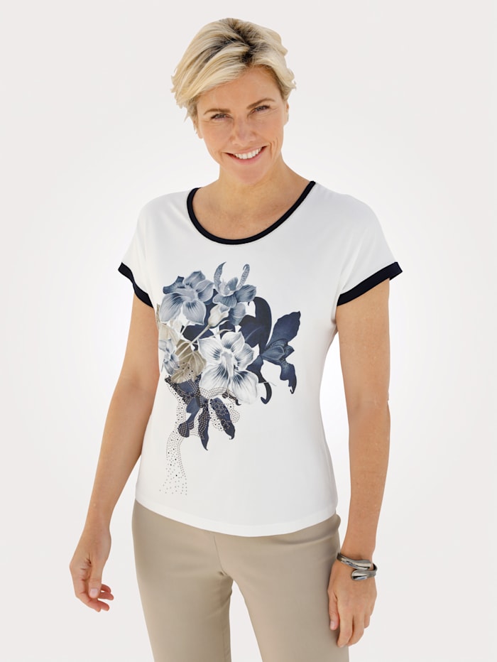 MONA Shirt mit überschnittenem Ärmel, Weiß/Marineblau/Hellblau