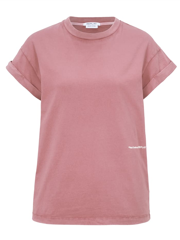 REPLAY T-Shirt mit Schriftzug, Rosé