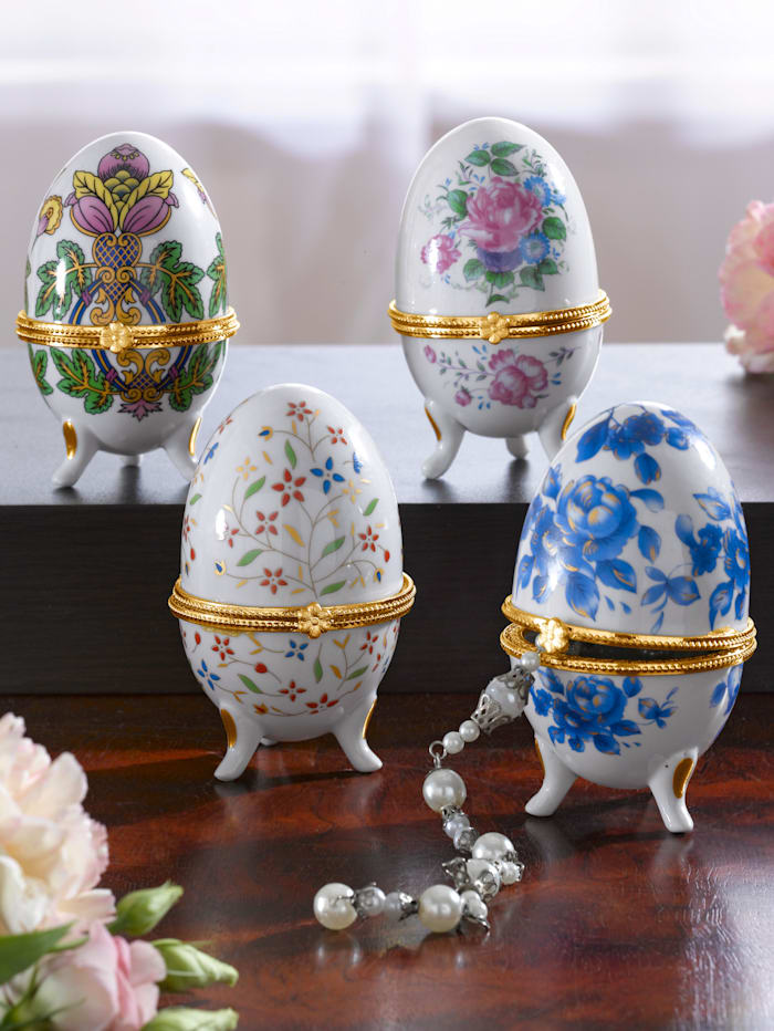 4 porseleinen eieren in Fabergé-stijl