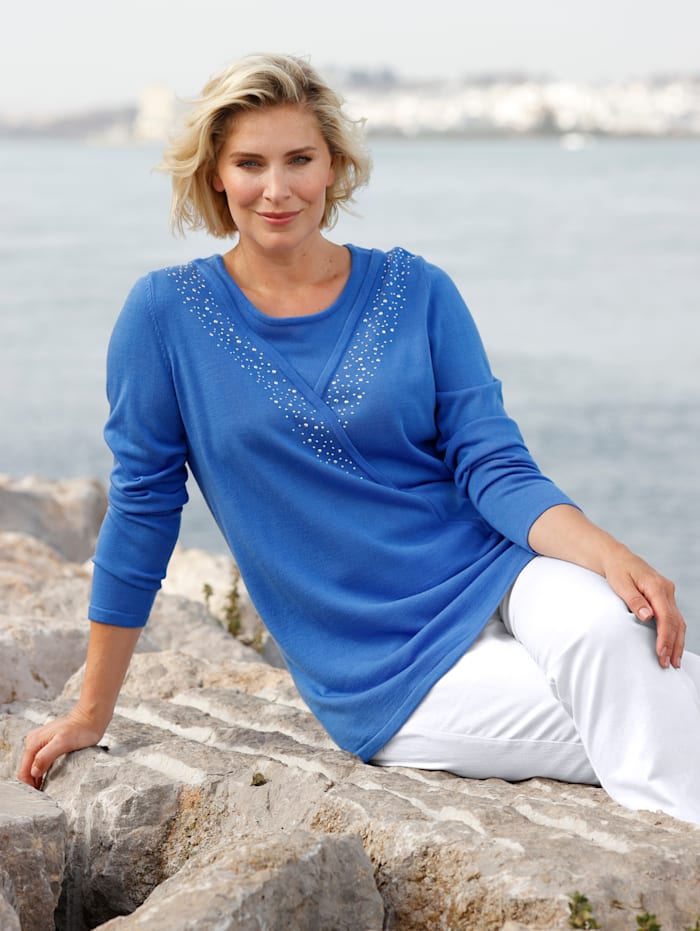 m. collection Pullover in Wickeloptik, Blau