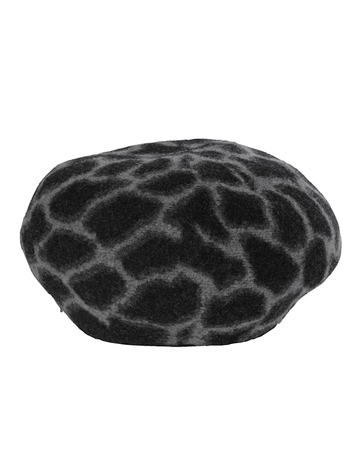 Seeberger Beret With a chic leopard print, Black/Grey