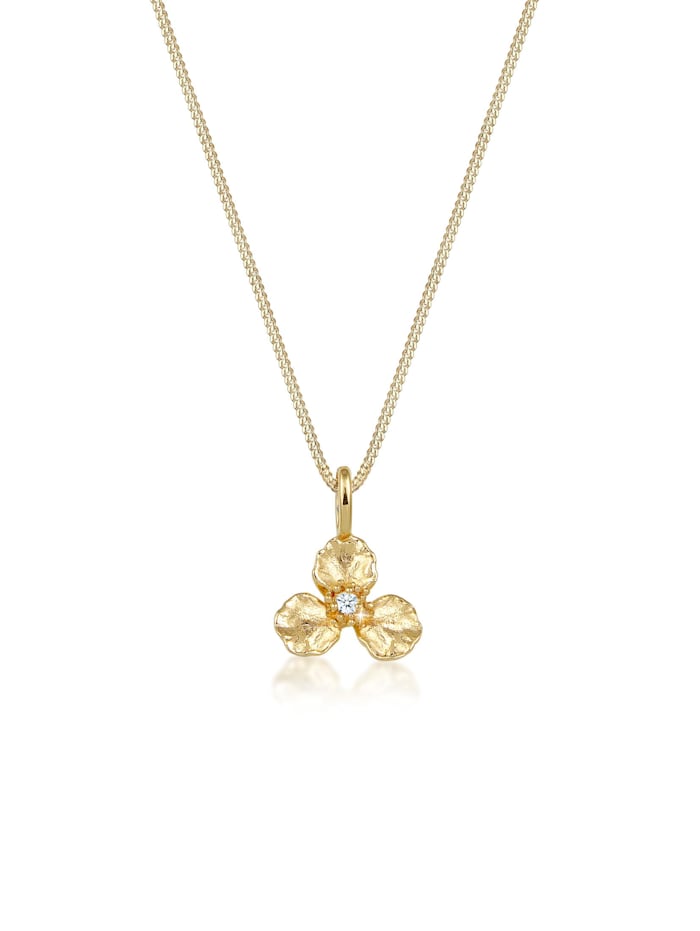 Elli DIAMONDS Halskette 3D Blume Anhänger Diamant (0.015 Ct.) 585 Gelbgold, Gold