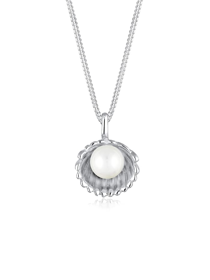 Elli Halskette Muschel Süßwasser-Perlenkugel 925 Sterling Silber, Silber