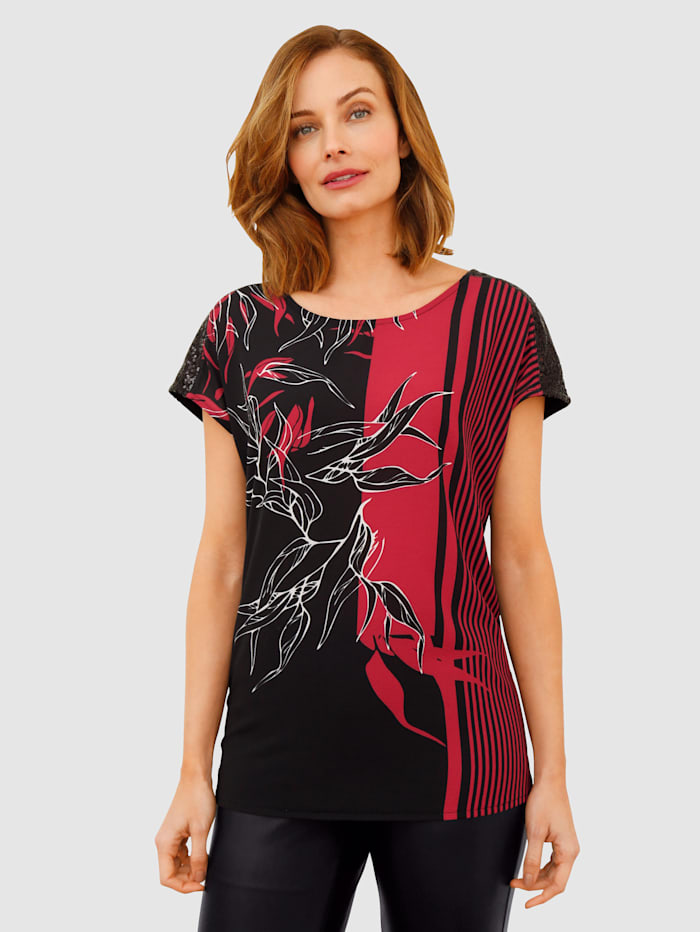 Paola T-shirt à paillettes, Rouge/Noir