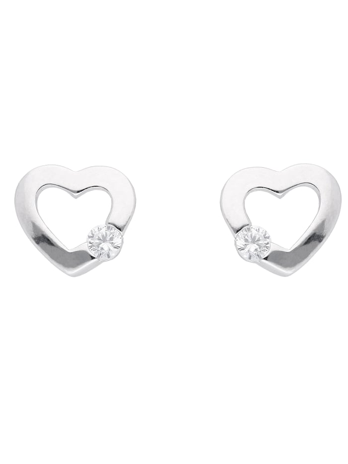 1001 Diamonds 1 Paar 925 Silber Ohrringe / Ohrstecker Herz mit Zirkonia, silber