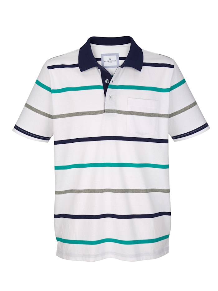 Roger Kent Poloshirt mit garngefärbtem Streifenmuster, Weiß/Marineblau/Grün