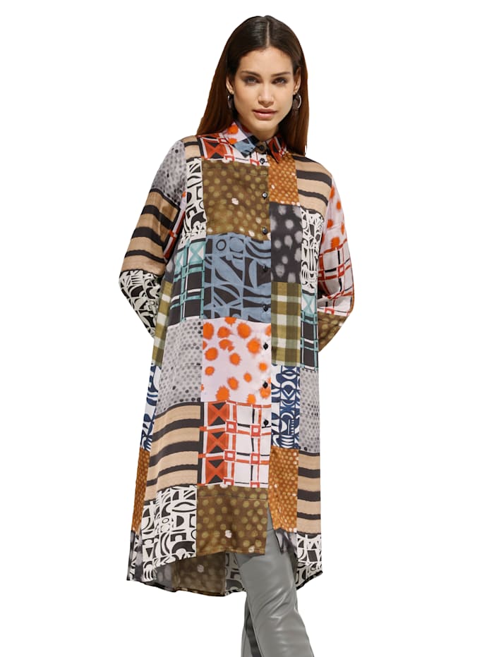 AMY VERMONT Kleid mit exclusivem allover Print, Taupe/Multicolor