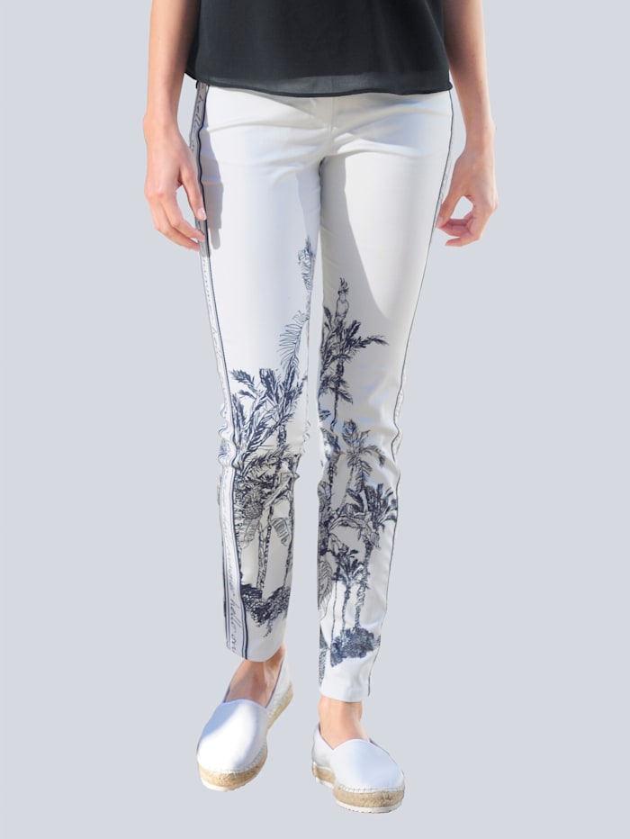 Alba Moda Hose mit Palmendruck, Off-white/Marineblau