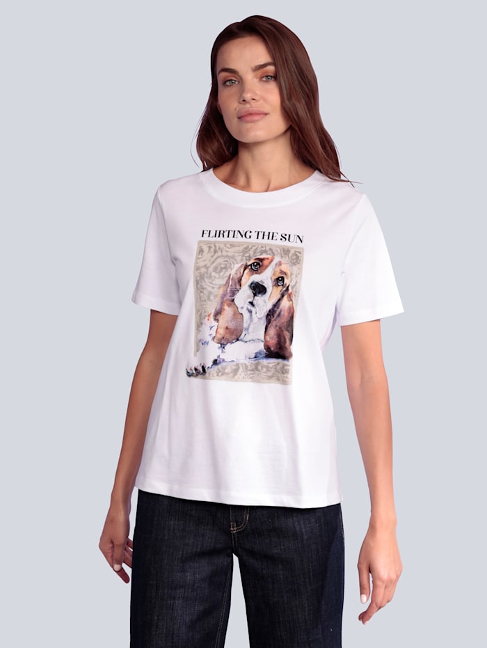 MARGITTES Shirt mit Hunde Motiv und Wording-Print auf der Front, Weiß