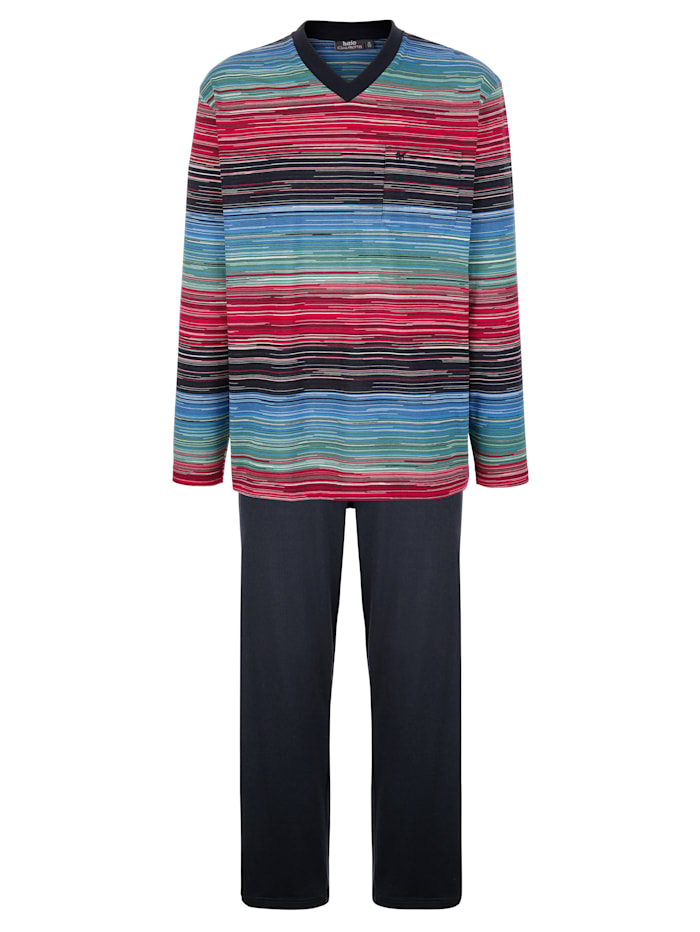 Hajo Schlafanzug in Klima-Komfort-Qualität und garngefärbten Streifen, Marineblau
